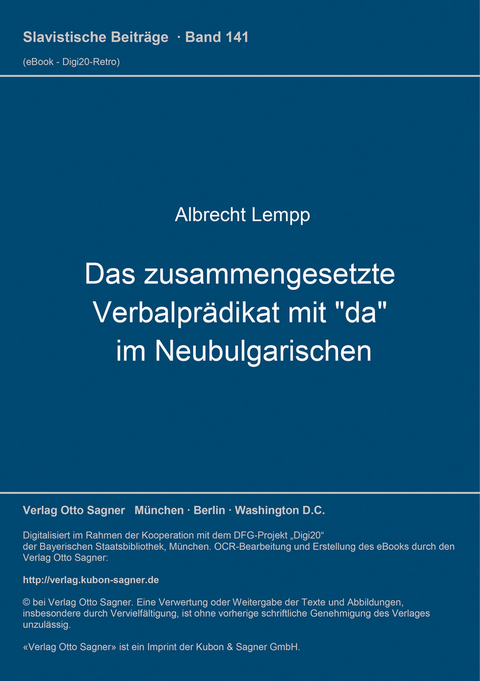 Das zusammengesetzte Verbalpr&auml;dikat mit "da" im Neubulgarischen - Albrecht Lempp