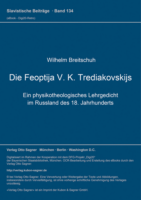 Die Feoptija V. K. Trediakovskijs - Wilhelm Breitschuh