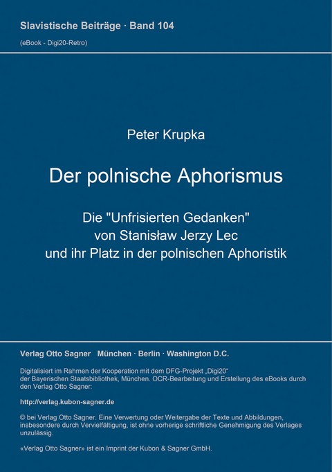 Der polnische Aphorismus - Peter Krupka