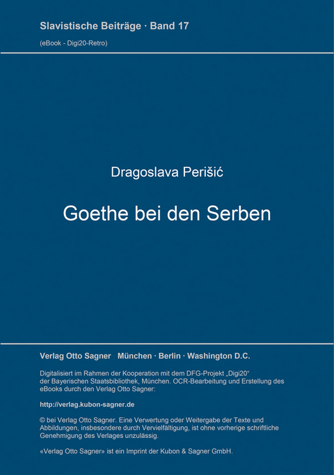 Goethe bei den Serben - Dragoslava Peri&scaron;ic