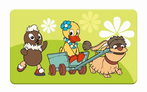 Fr&uuml;hst&uuml;cksbrettchen Pittiplatsch Schnatterinchen Moppi Bollerwagen