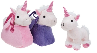 Einhorn Kuscheltier in kleiner Tasche mit Henkel und Klettverschluss Plüschtier