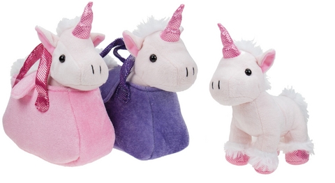 Einhorn Kuscheltier in kleiner Tasche mit Henkel und Klettverschluss Pl&uuml;schtier