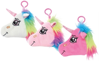 Einhorn-Plüschtasche mit Karabinerhaken Unicorn Anhänger für Tasche / Rucksack/ Schulranzen mit Reißverschluss und kleiner Tasche