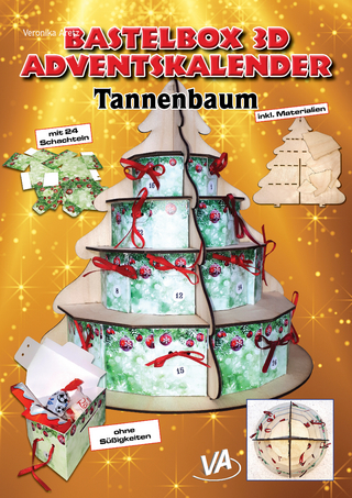 Bastelbox 3D Adventskalender - Tannenbaum, stecken, kleben, fertig! Vorgestanzte Teile.