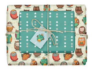 Geschenkpapier-Set für Kinder, Eulen