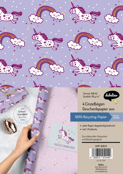 Geschenkpapier-Set f&uuml;r Kinder, Einhorn