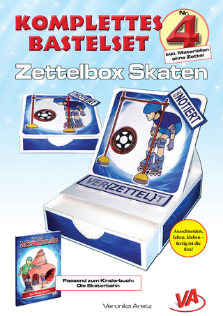 Bastelset Zettelbox Skaten – für Kinder, leicht zu basteln, ausschneiden, falten, kleben – fertig ist die Box!