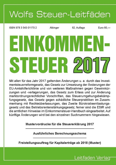 Einkommensteuer für 2017 von Bert Albinger | ISBN 978-3-543-01170-2 ...