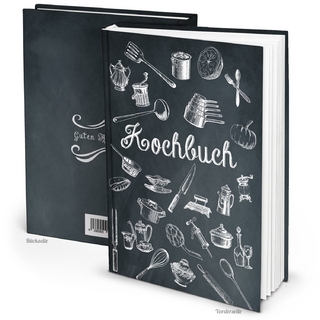 Rezeptbuch vintage Küchenutensilien schwarz weiß (Hardcover A5, Blankoseiten)