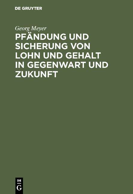 Pf&auml;ndung und Sicherung von Lohn und Gehalt in Gegenwart und Zukunft - Georg Meyer