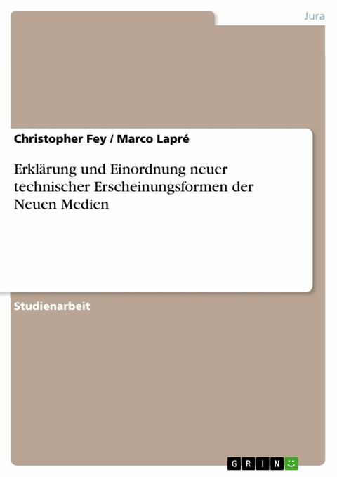 Erkl&auml;rung und Einordnung neuer technischer Erscheinungsformen der Neuen Medien -  Christopher Fey,  Marco Lapr&eacute;