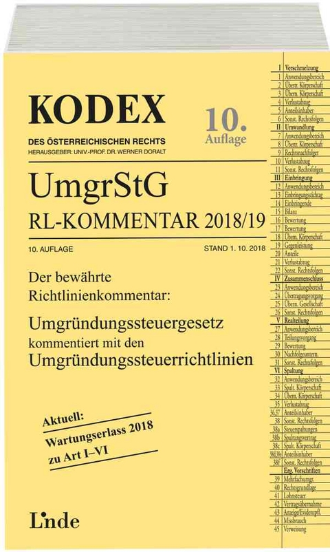 KODEX Umgr&uuml;ndungssteuergesetz-Richtlinienkommentar 2018/19 - G&uuml;nter Wellinger