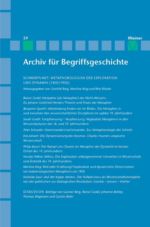Archiv f&uuml;r Begriffsgeschichte. Band 59: Metaphorologien der Exploration und Dynamik (1800/1900) - 