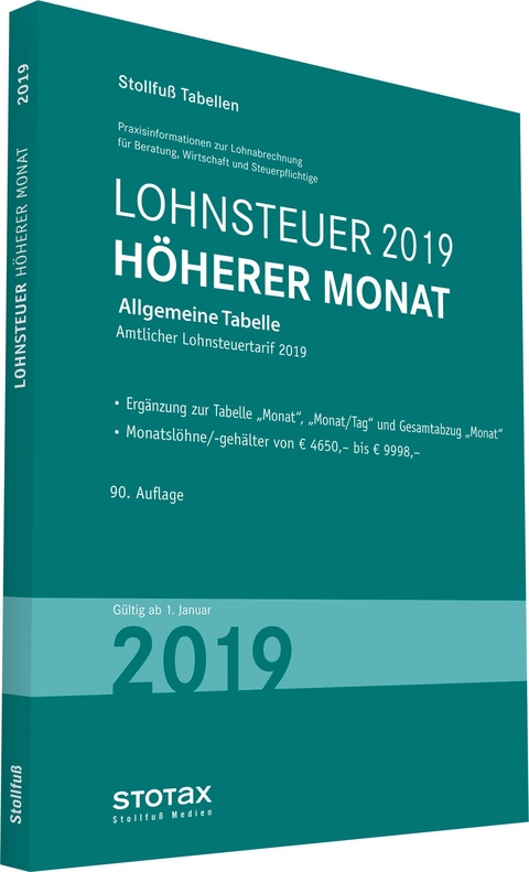 Tabelle, Lohnsteuer 2019 H&ouml;herer Monat