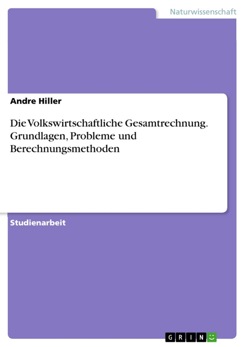Die Volkswirtschaftliche Gesamtrechnung. Grundlagen, Probleme und Berechnungsmethoden -  Andre Hiller
