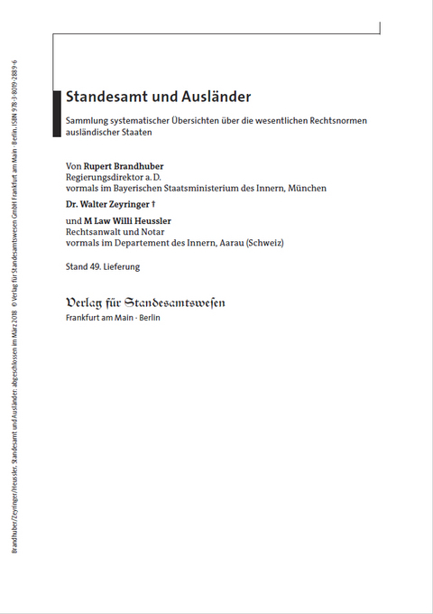 Standesamt und Ausl&auml;nder - Rubert Brandhuber, Walter Zeyringer, M Law Willi Heussler