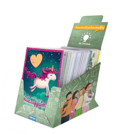 Verkaufsdisplay Color-Hausaufgabenhefte f&uuml;r Schlaue