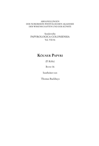 Kölner Papyri (P. Köln) Band 16