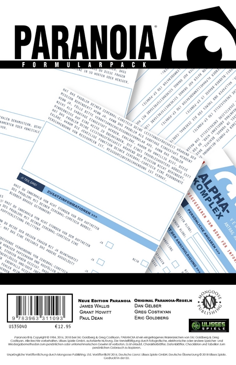 Paranoia Formularpack - James Wallis, Grant Howitt, Paul Dean