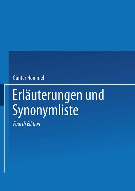 Erl&auml;uterungen und Synonymliste - G&uuml;nter Hommel