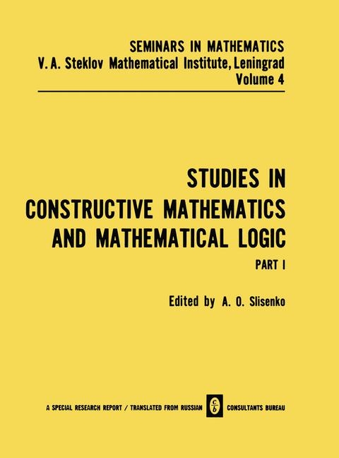 Studies in Constructive Mathematics and Mathematical Logic - 