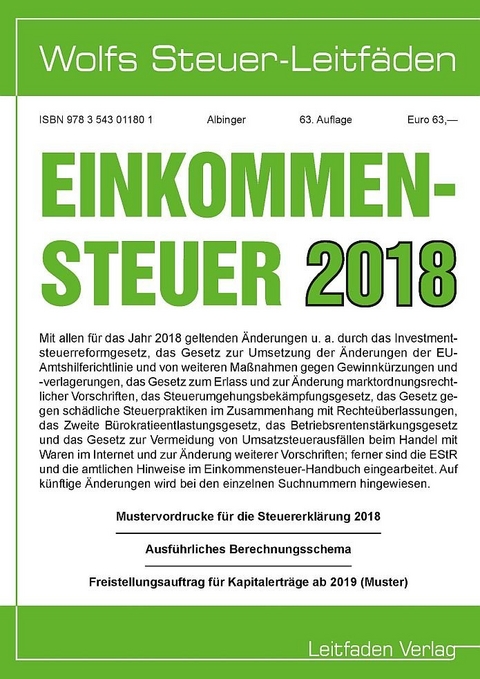 Einkommensteuer f&uuml;r 2018 - Bert Albinger