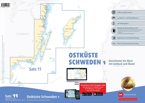 Sportbootkarten Satz 11: Ostk&uuml;ste Schweden 1 (Ausgabe 2019/2020)