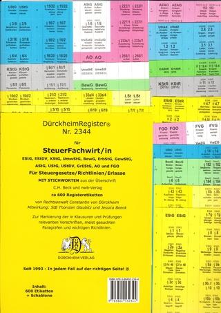DürckheimRegister® STEUERFACHWIRT/IN für die Steuergesetze- Richtlinien + Erlasse mit Stichworten