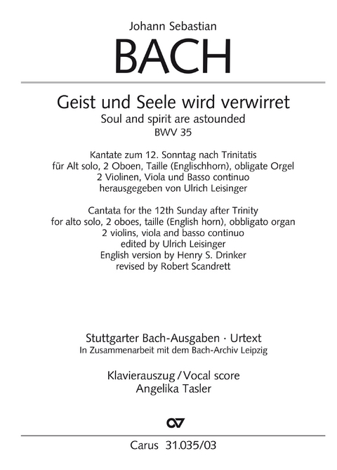 Geist und Seele wird verwirret (Klavierauszug) - Johann Sebastian Bach