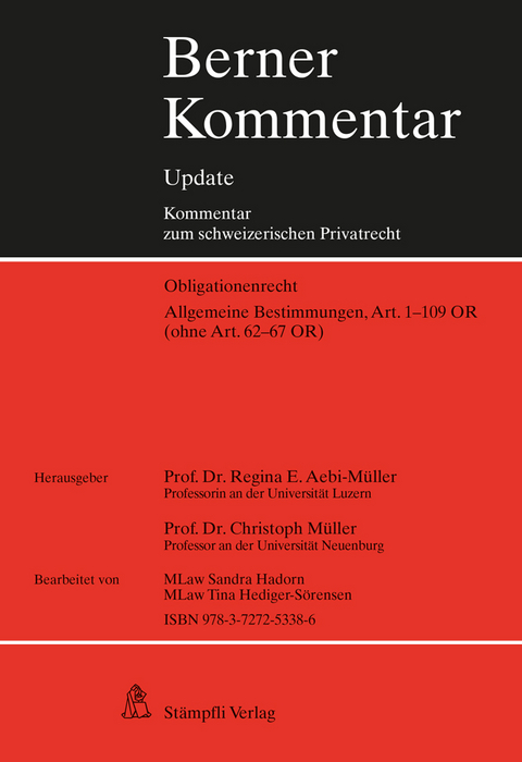 Berner Kommentar / Allgemeine Bestimmungen, Art. 1-109 OR (ohne Art. 62-67 OR), 8. Erg&auml;nzungslieferung - 