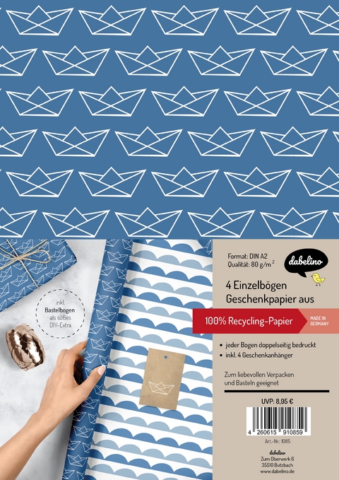 Geschenkpapier-Set: Papierboote (zur Geburt, Taufe, Kommunion, Konfirmation)