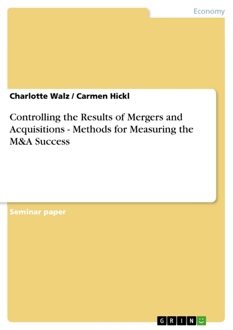 Controlling the Results of Mergers and Acquisitions - Methods for Measuring the M&A Success -  Charlotte Walz,  Carmen Hickl