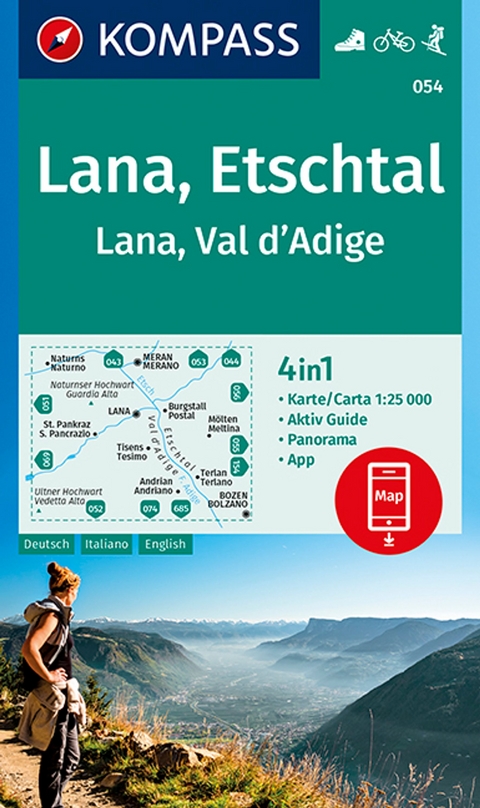 KOMPASS Wanderkarte 054 Lana, Etschtal Lana, Val d&acute;Adige 1:25.000