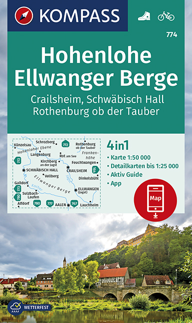 KOMPASS Wanderkarte Hohenlohe, Ellwanger Berge, Crailsheim, Schw&auml;bisch Hall, Rothenburg ob der Tauber - 
