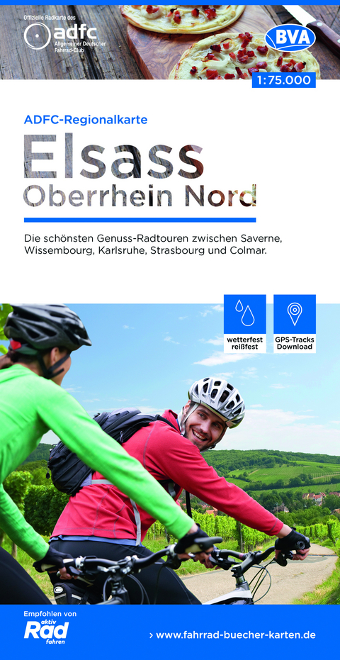 ADFC-Regionalkarte Elsass Oberrhein Nord, 1:75.000, mit Tagestourenvorschl&auml;gen, rei&szlig;- und wetterfest, E-Bike-geeignet, GPS-Tracks Download