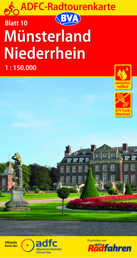 ADFC-Radtourenkarte 10 M&uuml;nsterland Niederrhein 1:150.000, rei&szlig;- und wetterfest, GPS-Tracks Download