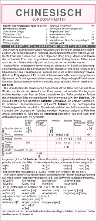 Leporello: Chinesisch Kurzgrammatik – Die komplette Grammatik im Überblick