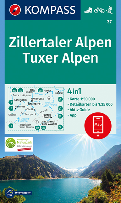 KOMPASS Wanderkarte Zillertaler Alpen, Tuxer Alpen - 