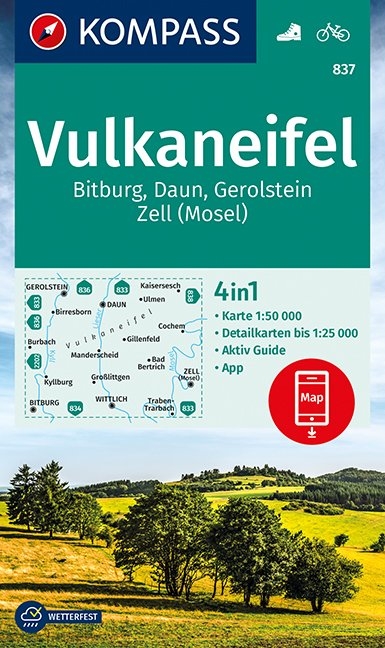 KOMPASS Wanderkarte Vulkaneifel, Bitburg, Daun, Gerolstein, Zell (Mosel) - 