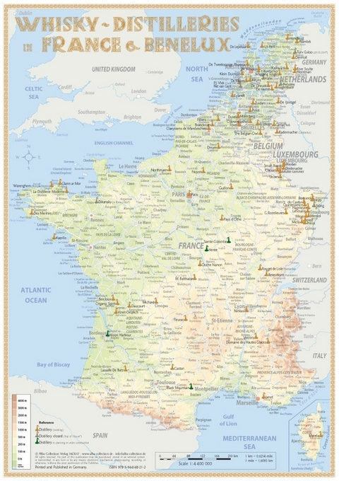 Whisky Distilleries France and BeNeLux - Tasting Map 24x34cm - R&uuml;diger J&ouml;rg Hirst