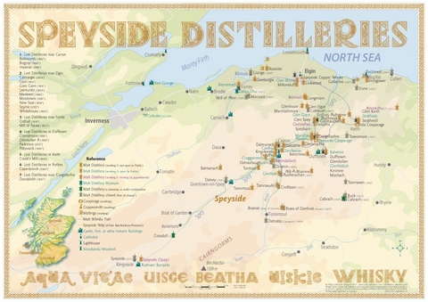 Whisky Distilleries Speyside - Tasting Map 34x24cm - R&uuml;diger J&ouml;rg Hirst