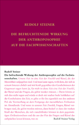 Die befruchtende Wirkung der Anthroposophie auf die Fachwissenschaften - Steiner, Rudolf