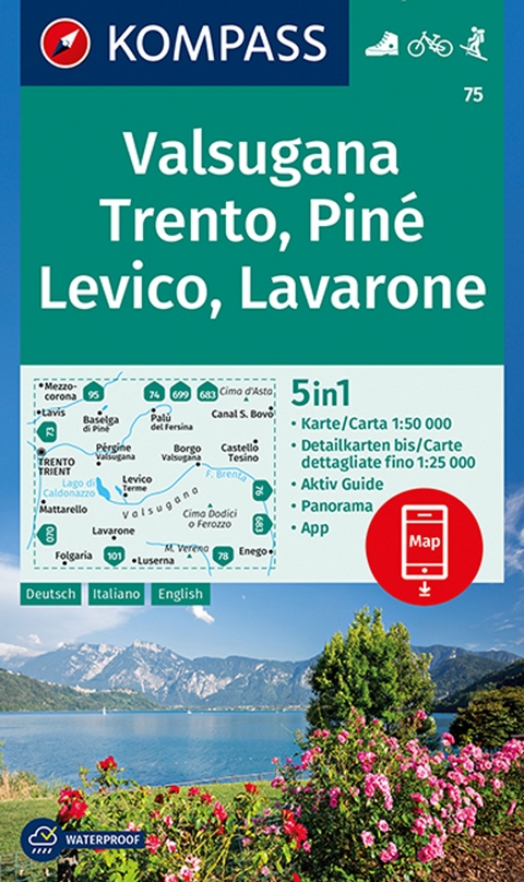 KOMPASS Wanderkarte 75 Valsugana, Trento, Pin&eacute;, Levico, Lavarone 1:50.000