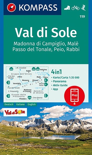 KOMPASS Wanderkarte Val di Sole, Madonna di Campiglio, Mal&egrave;, Passo del Tonale, Peio, Rabbi - 
