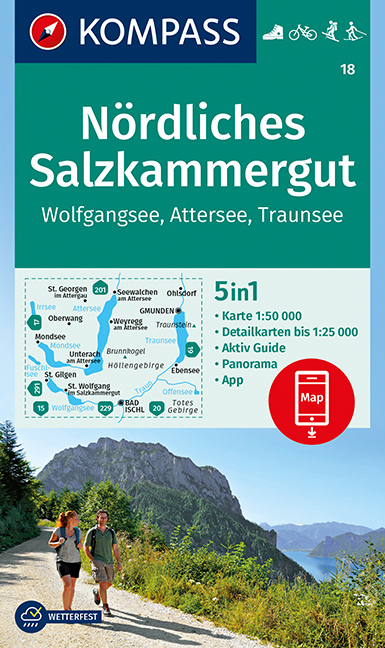 KOMPASS Wanderkarte N&ouml;rdliches Salzkammergut, Wolfgangsee, Attersee, Traunsee - 