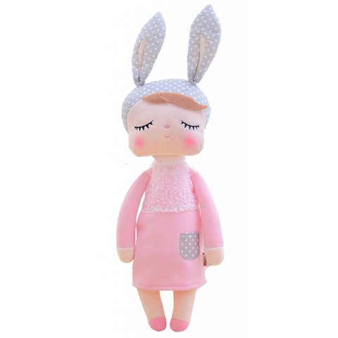 Hasenm&auml;dchen Angela, das Original! Puppe in rosa mit Hasenohren. Niedliche, schlafende Hasenpuppe / Pl&uuml;schpuppe. Bunny Rabbit Girl. Kuschelweiche Puppe mit rosa Kleid und grauen Ohren/M&uuml;tze mit 32 cm/13&ldquo; von Metoo. - Lisa Wirth