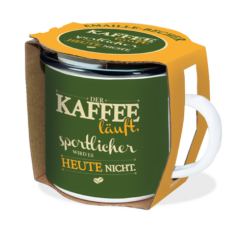 Emaille-Becher "Kaffee l&auml;uft" 300ml
