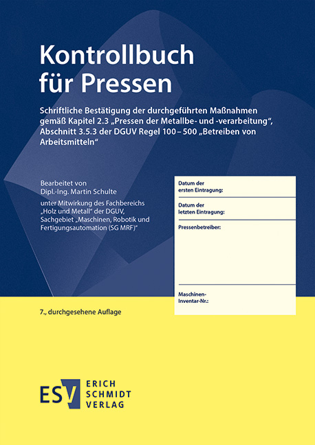 Kontrollbuch f&uuml;r Pressen - Verpackungseinheit 5 Exemplare - Martin Schulte