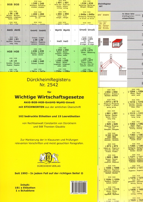 D&uuml;rckheimRegister&reg; WICHTIGE WIRTSCHAFTSGESETZE (BGB, HGB, GmbHG, AktG, UmwG) MIT Stichworten - Thorsten Glaubitz